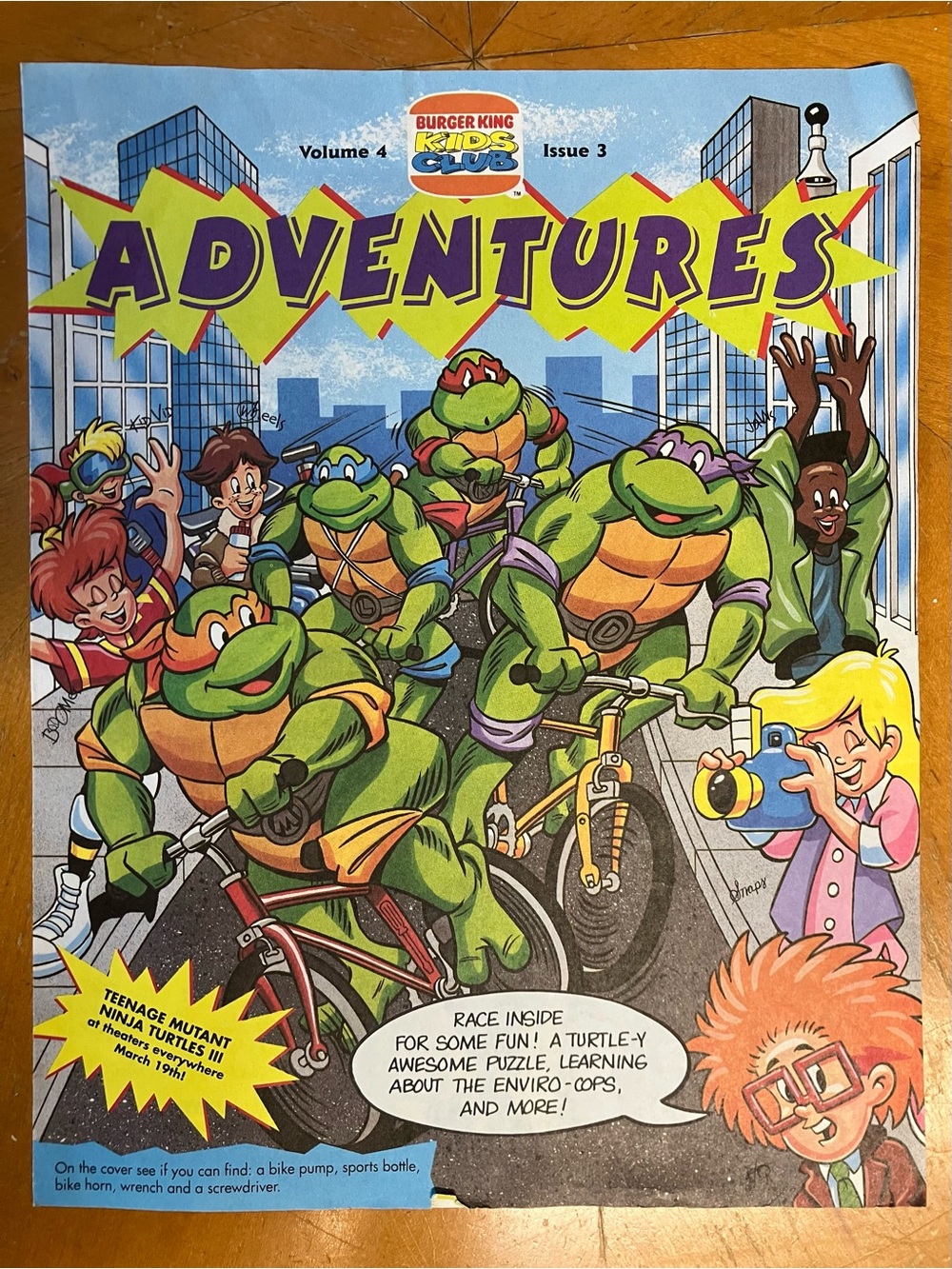 VTG 1993 Burger King Kids Club Adventures Magazine TMNT Turtles Volume 4 #3